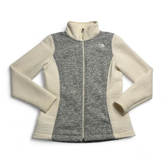 The North Face Jackets & Blazers - The North Face Cream Gray Knit Fleece Full Zip Jacket Womens Medium